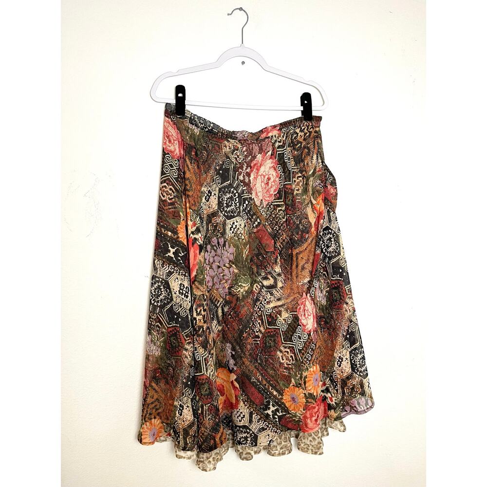 Women’s Floral Patchwork Midi Skirt Boho Y2K Pull On Artsy Festival